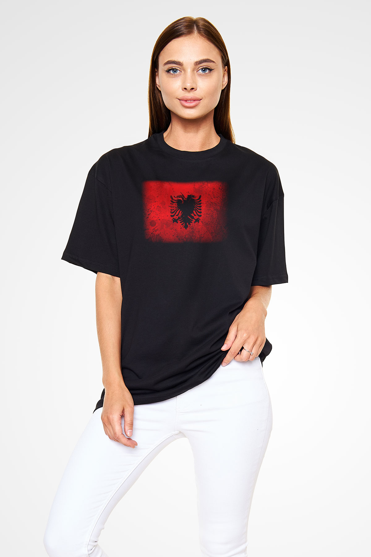 Arnavutluk Siyah Unisex Oversize Tişört T-Shirt