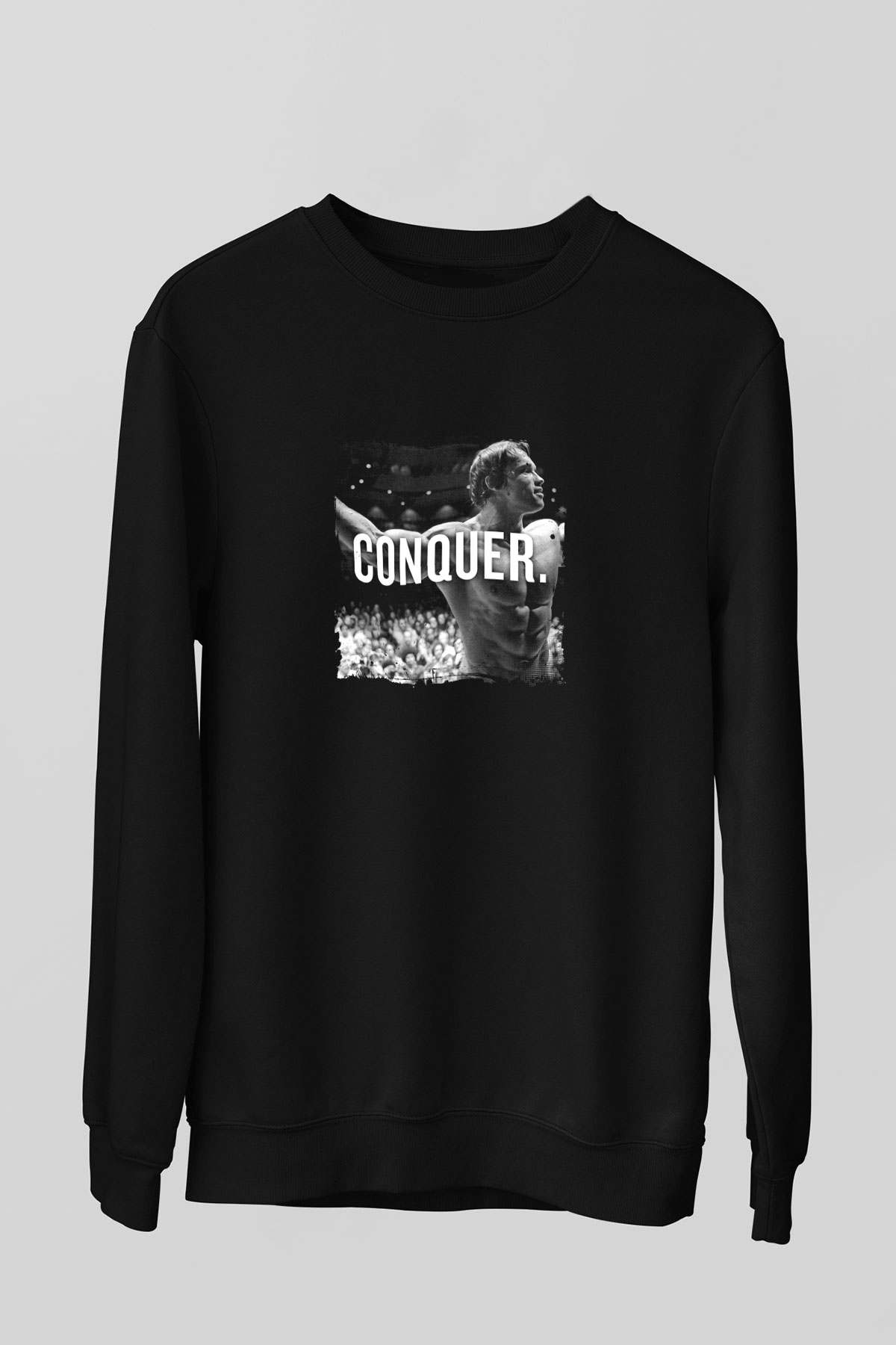 Arnold Schwarzenegger Baskılı Unisex Siyah Sweatshirt