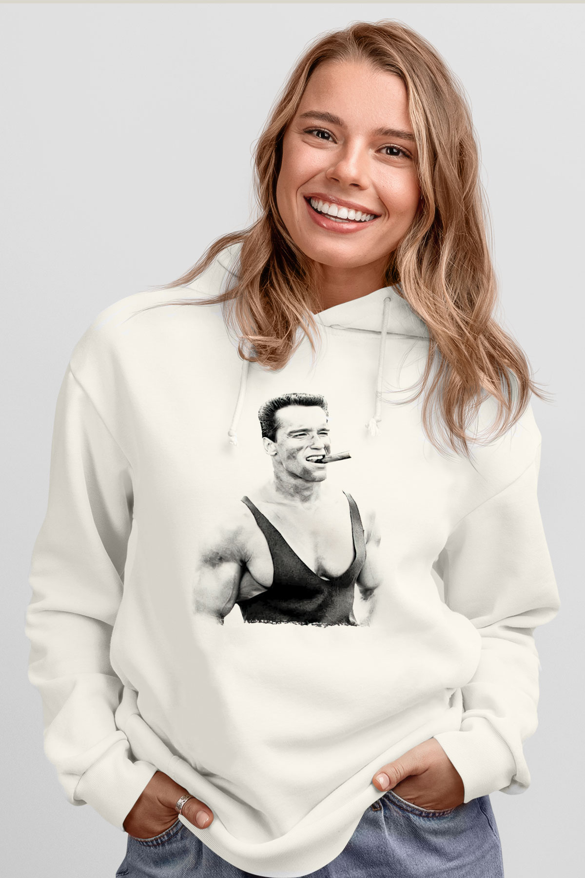 Arnold Schwarzenegger Beyaz Unisex Kapüşonlu Sweatshirt