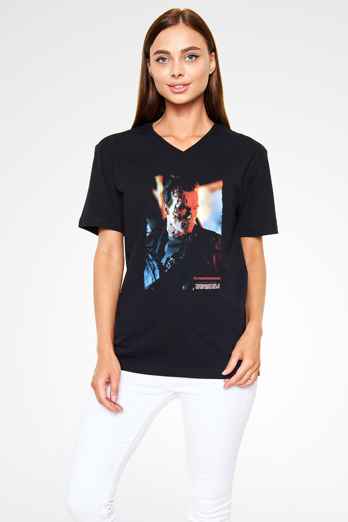 Arnold Schwarzenegger Siyah Unisex V Yaka Tişört