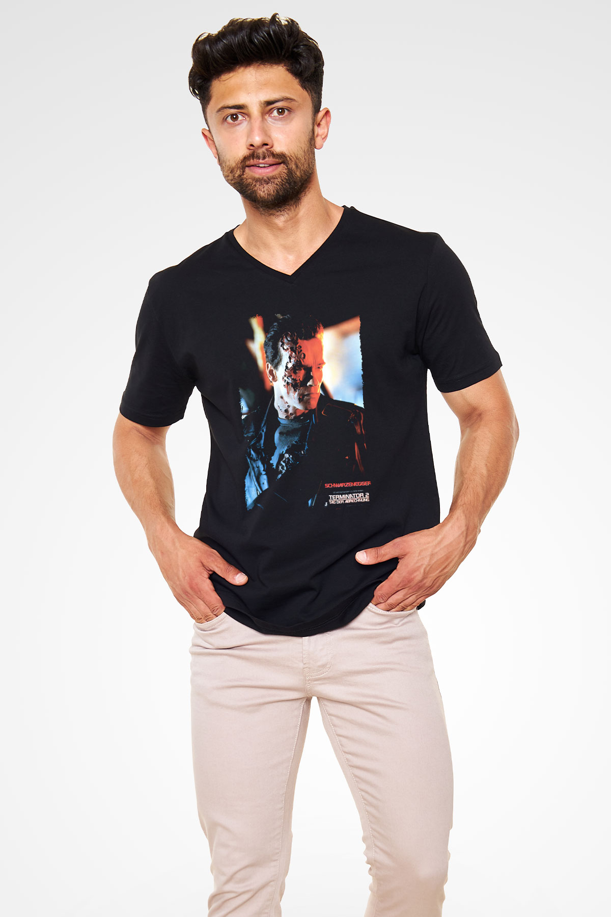 Arnold Schwarzenegger Siyah Unisex V Yaka Tişört