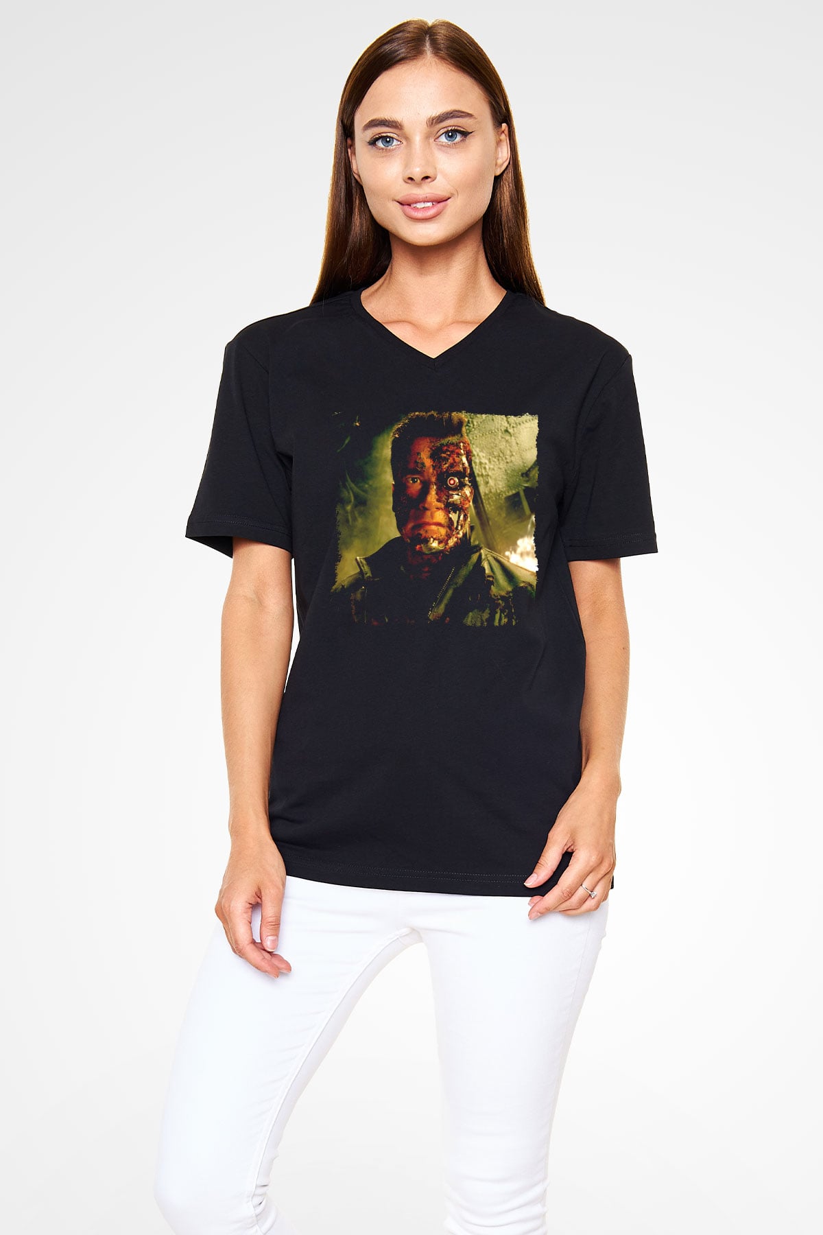 Arnold Schwarzenegger Siyah Unisex V Yaka Tişört