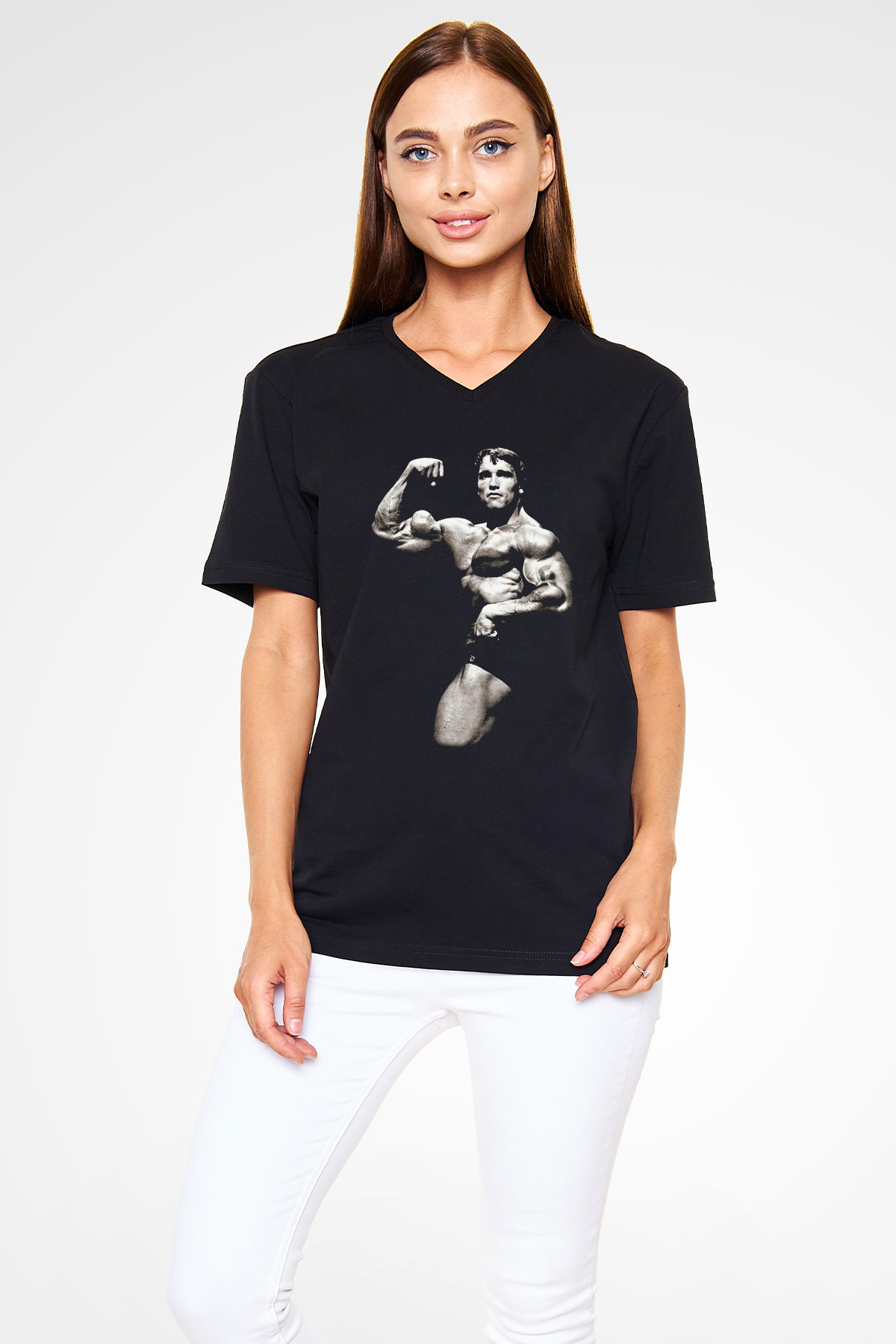 Arnold Schwarzenegger Siyah Unisex V Yaka Tişört T-Shirt