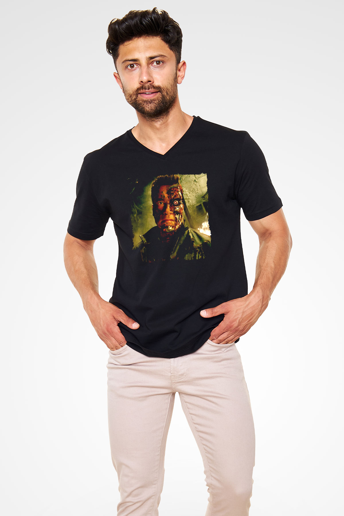 Arnold Schwarzenegger Siyah Unisex V Yaka Tişört