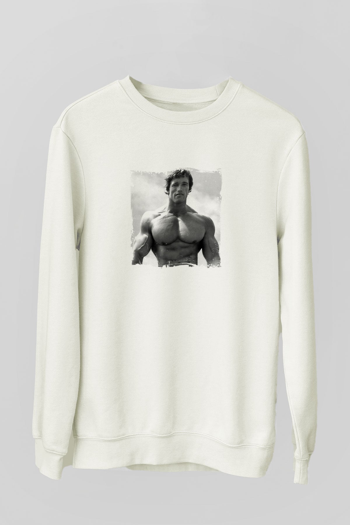 Arnold Schwarzenegger Unisex Baskılı Beyaz Sweatshirt