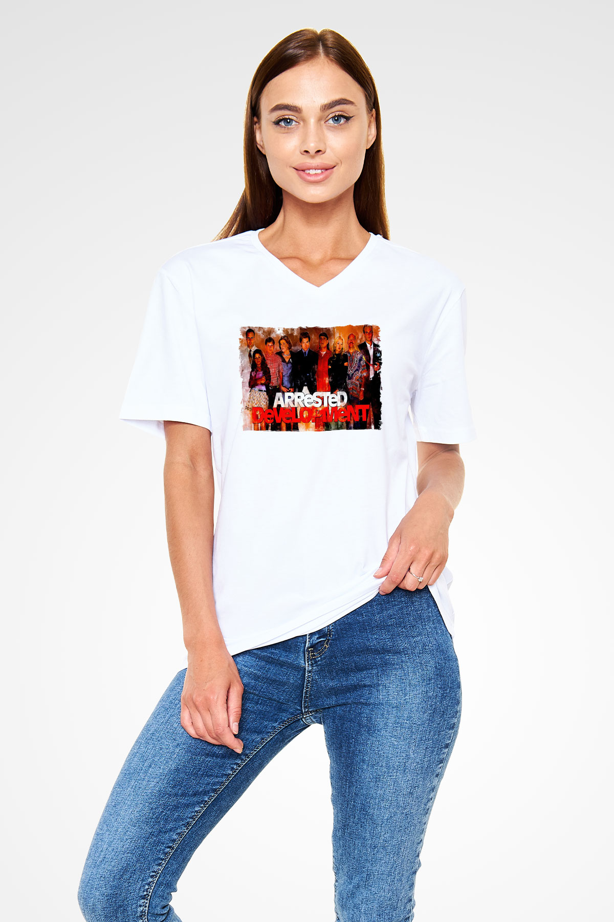 Arrested Development Beyaz Unisex V Yaka Tişört