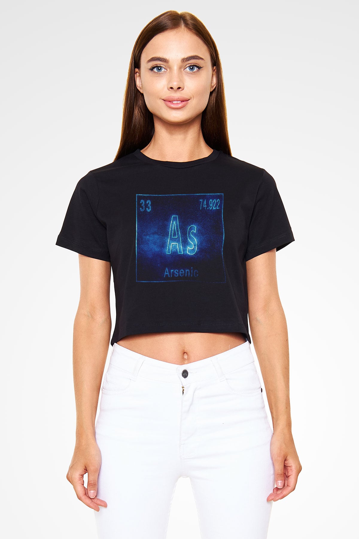 Arsenic Atom Numarası Baskılı Siyah Kadın Crop Top Tişört