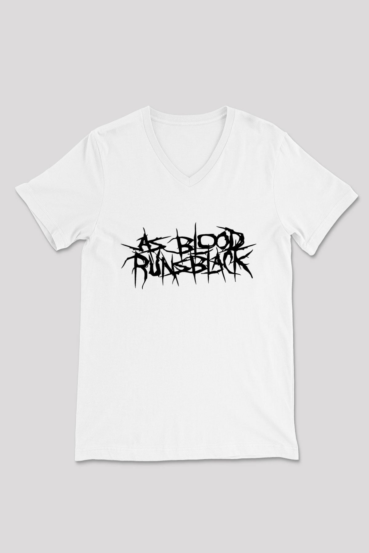 As Blood Runs Black Baskılı Beyaz Unisex V Yaka Tişört - Tshirt