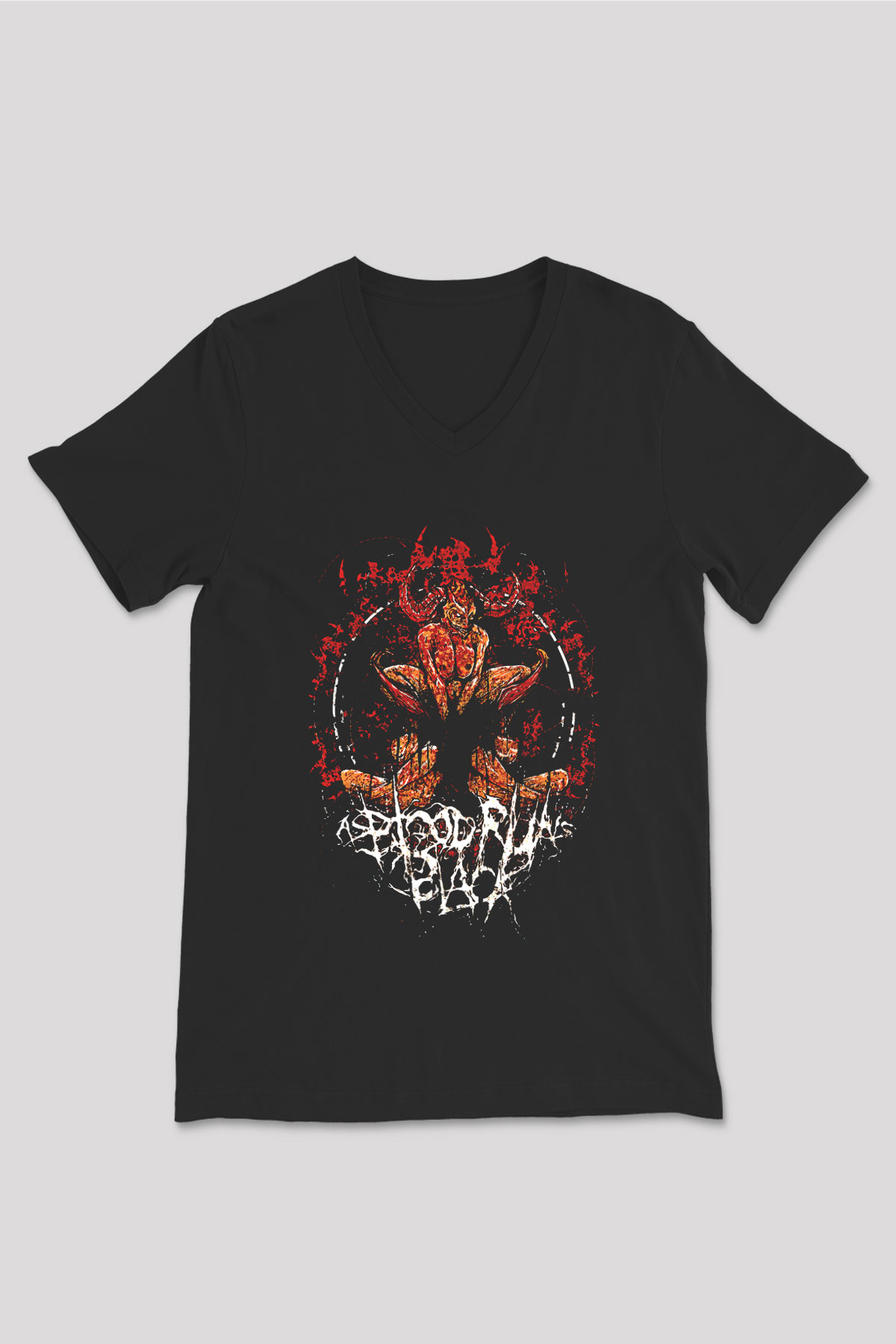 As Blood Runs Black Baskılı Unisex Siyah V Yaka Tişört - Tshirt