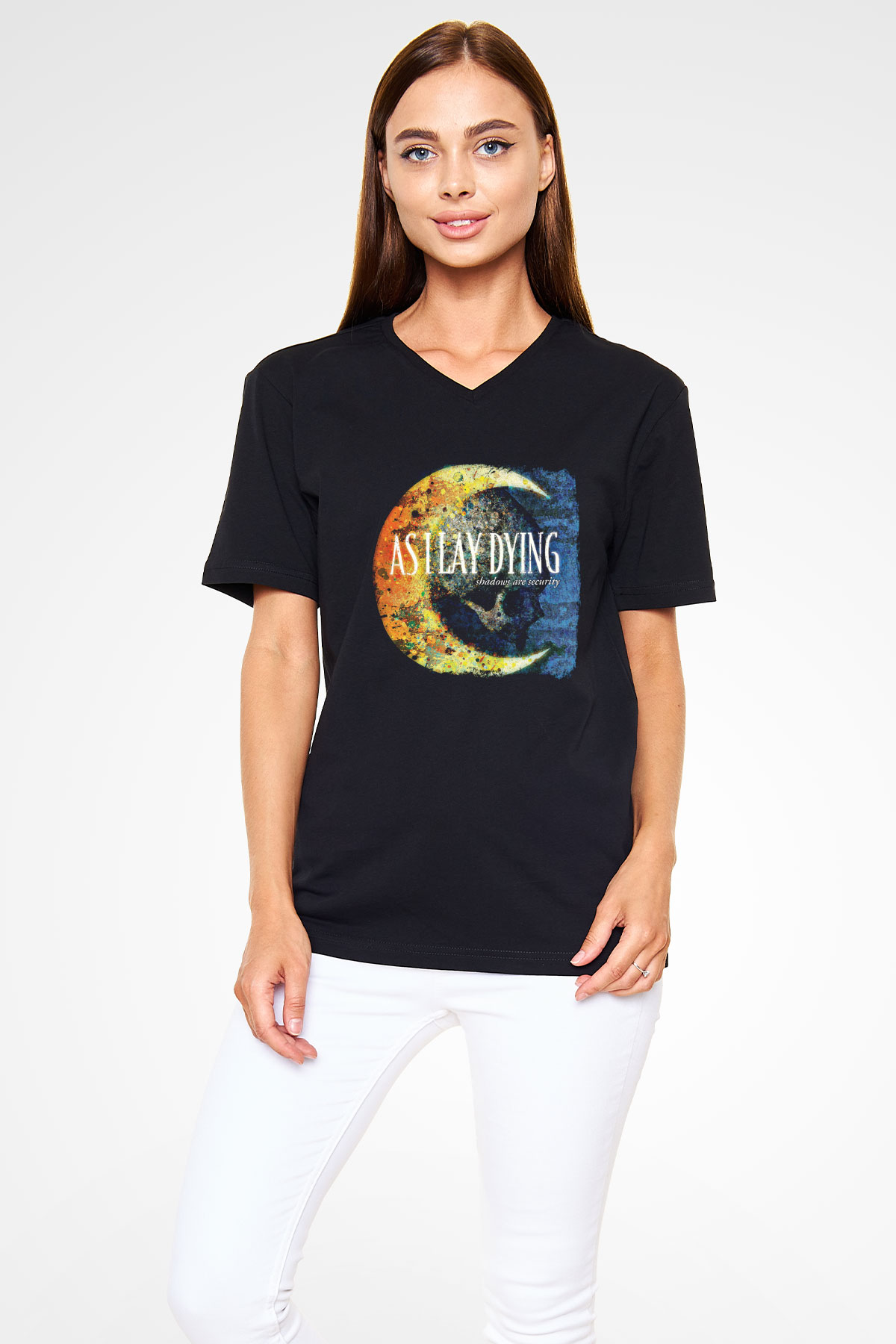 As I Lay Dying Baskılı Unisex Siyah V Yaka Tişört