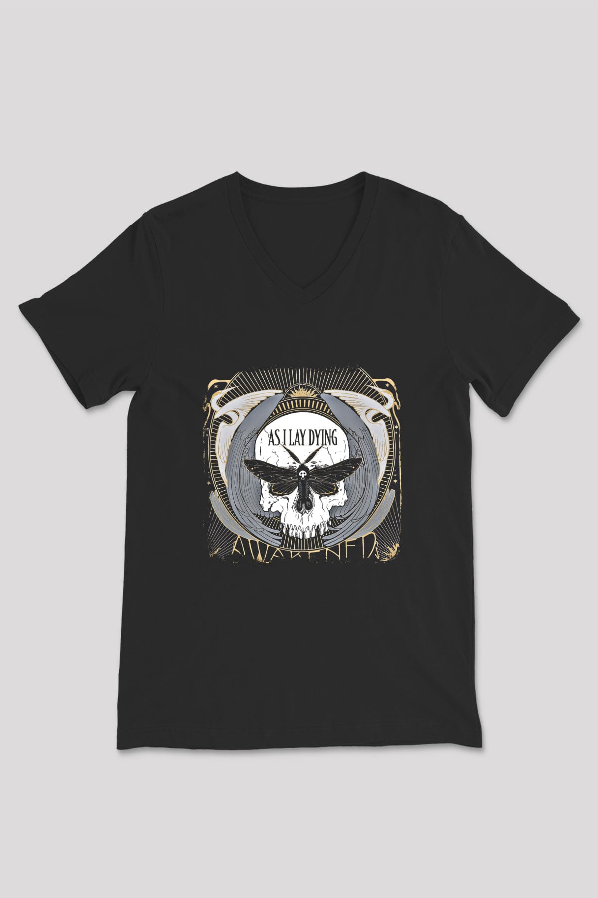 As I Lay Dying Baskılı Unisex Siyah V Yaka Tişört
