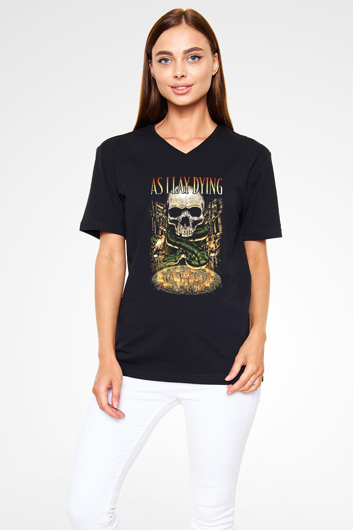 As I Lay Dying Siyah Unisex V Yaka Tişört T-Shirt