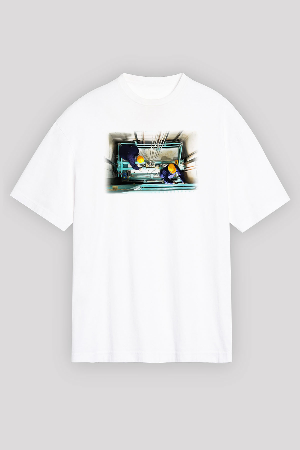 Asansörcü Beyaz Unisex Oversize Tişört T-Shirt