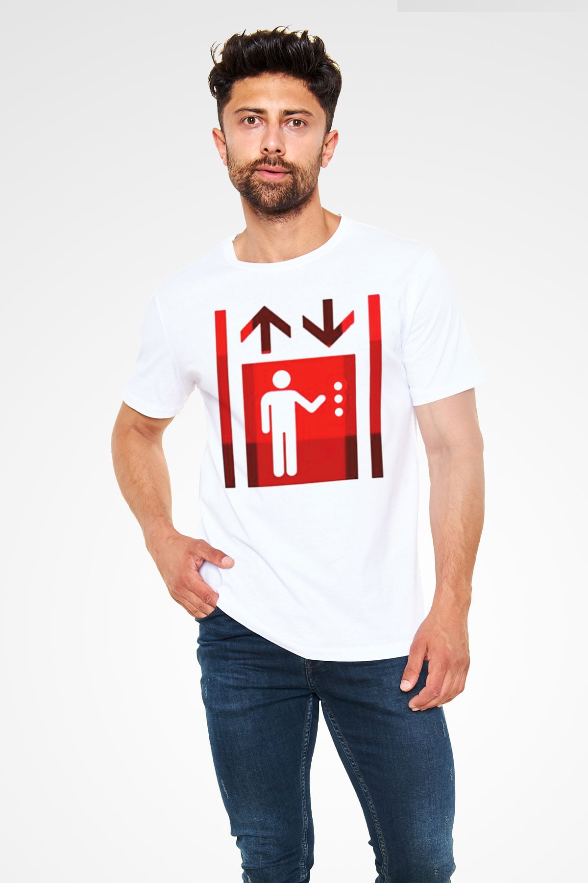 Asansörcü Beyaz Unisex Tişört T-Shirt - TişörtFabrikası