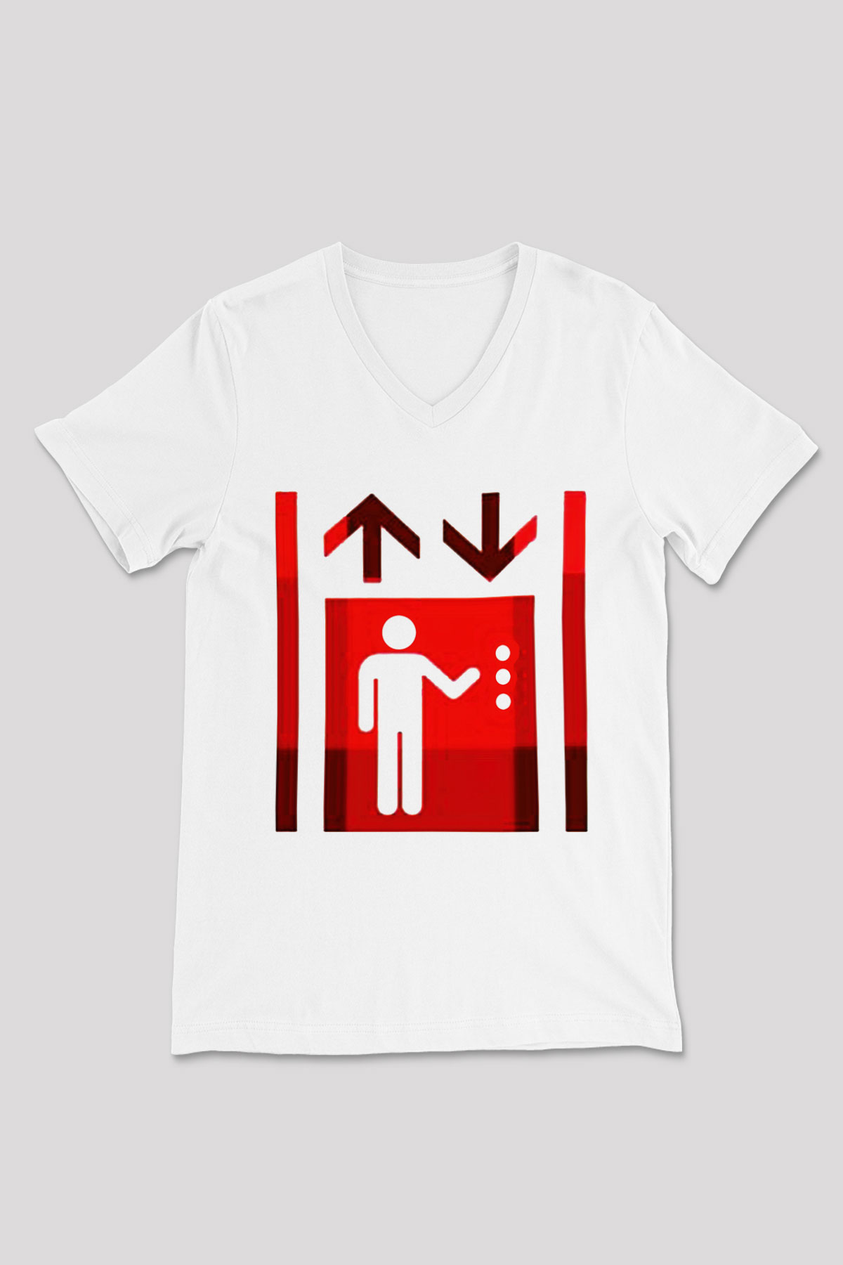 Asansörcü Beyaz Unisex V Yaka Tişört T-Shirt