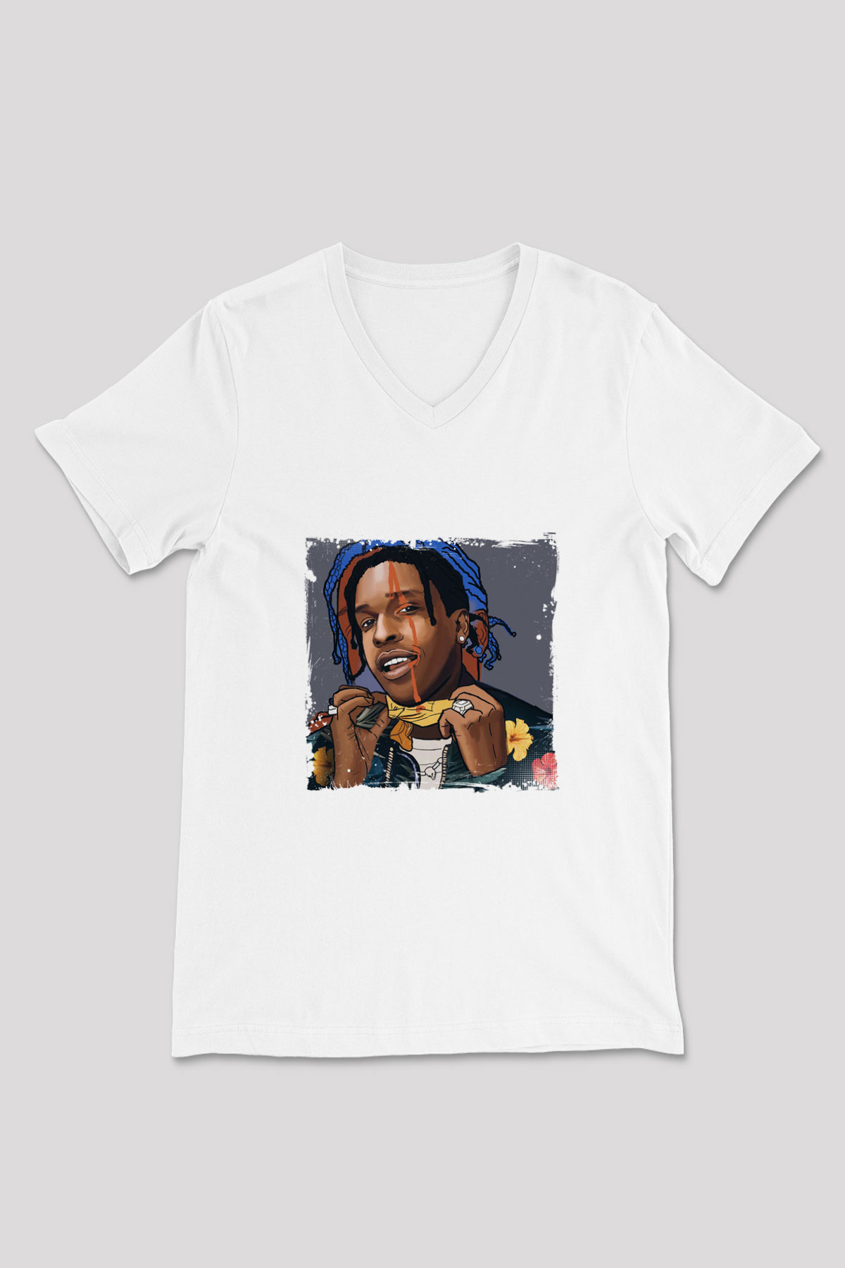 ASAP Mob Baskılı Beyaz V Yaka Unisex Tişört