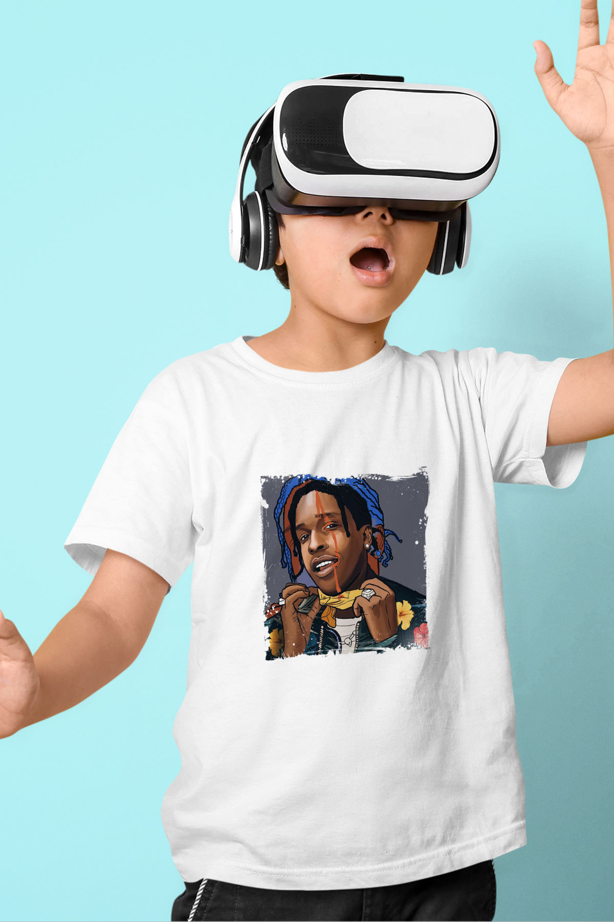 ASAP Mob Baskılı Unisex Beyaz Çocuk Tişört