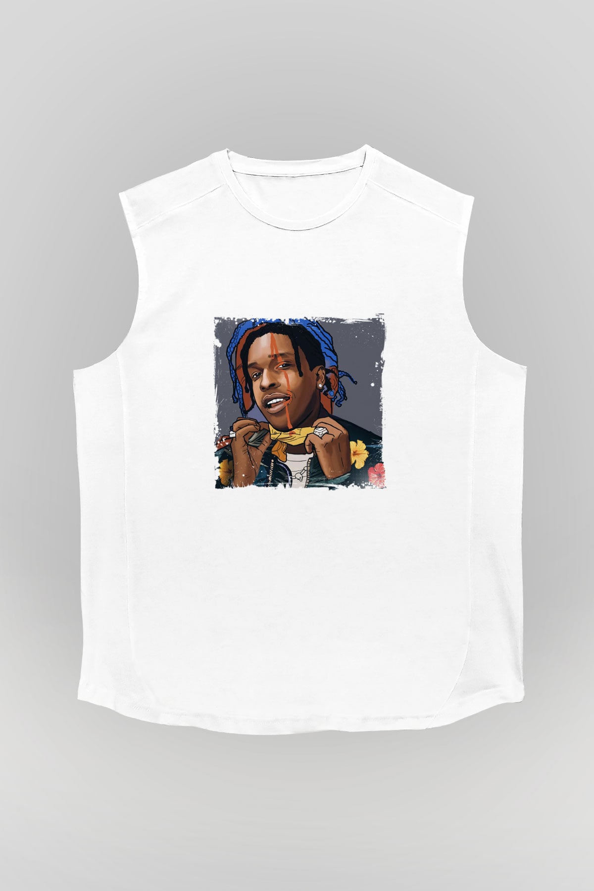 ASAP Mob Baskılı Unisex Beyaz Kolsuz Tişört