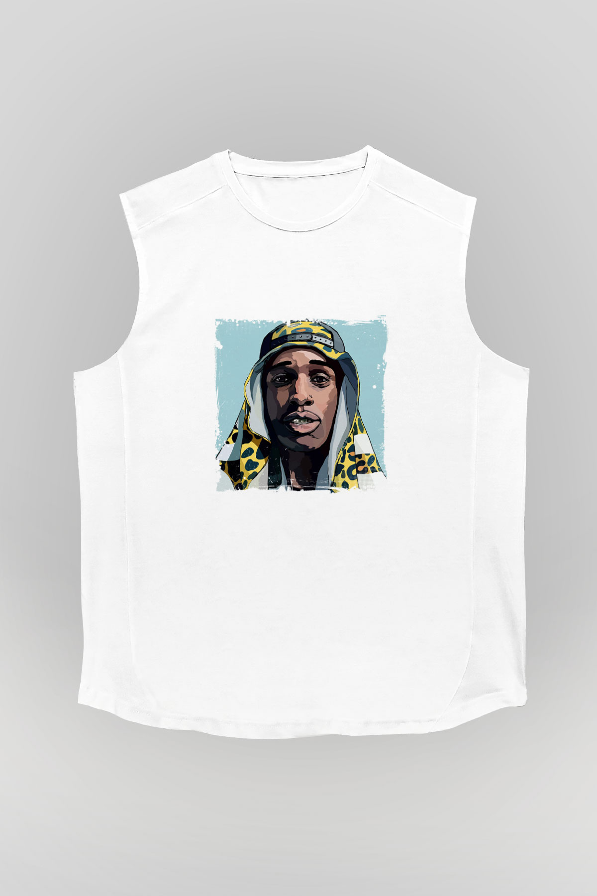 ASAP Mob Baskılı Unisex Beyaz Kolsuz Tişört