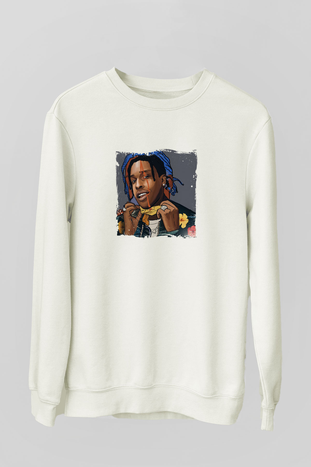 ASAP Mob Baskılı Unisex Beyaz Sweatshirt