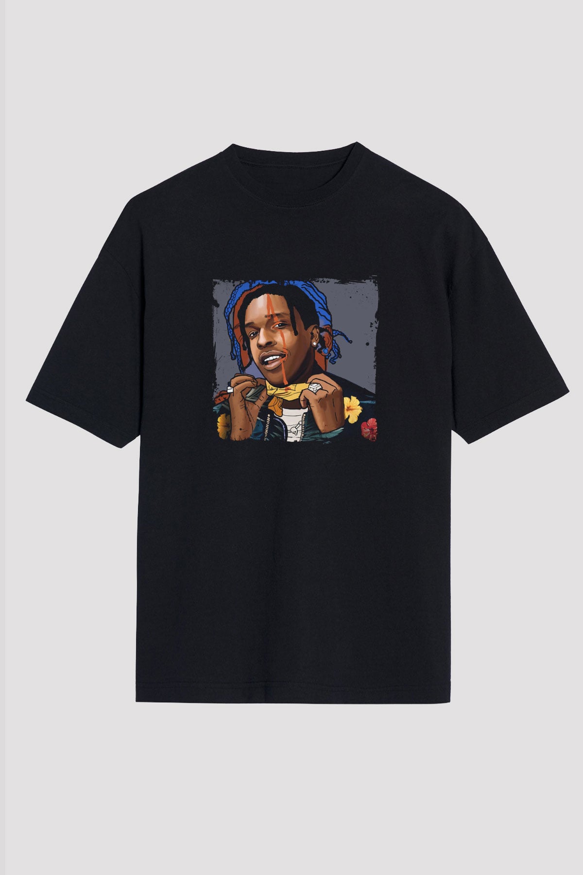 ASAP Mob Baskılı Unisex Oversize Siyah Tişört
