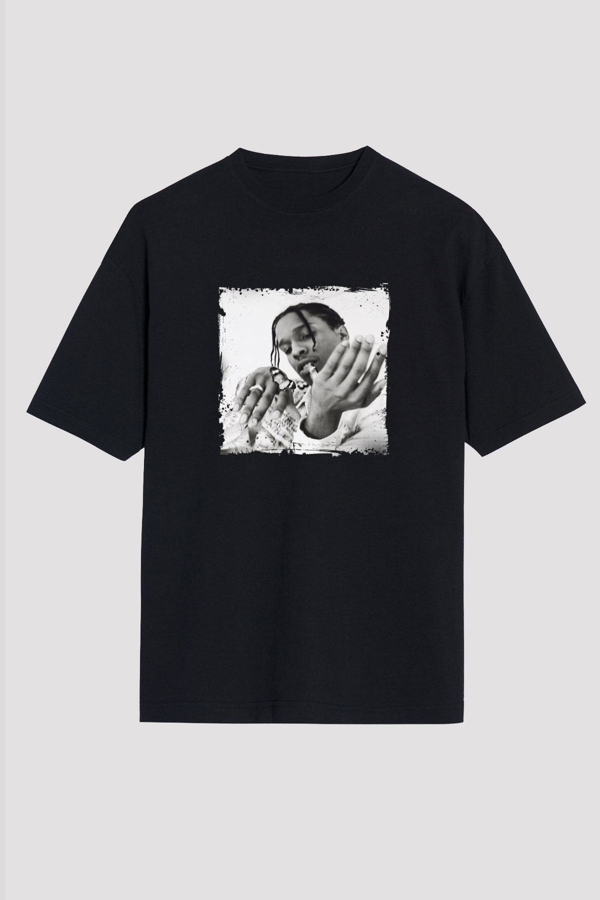 ASAP Mob Baskılı Unisex Oversize Siyah Tişört
