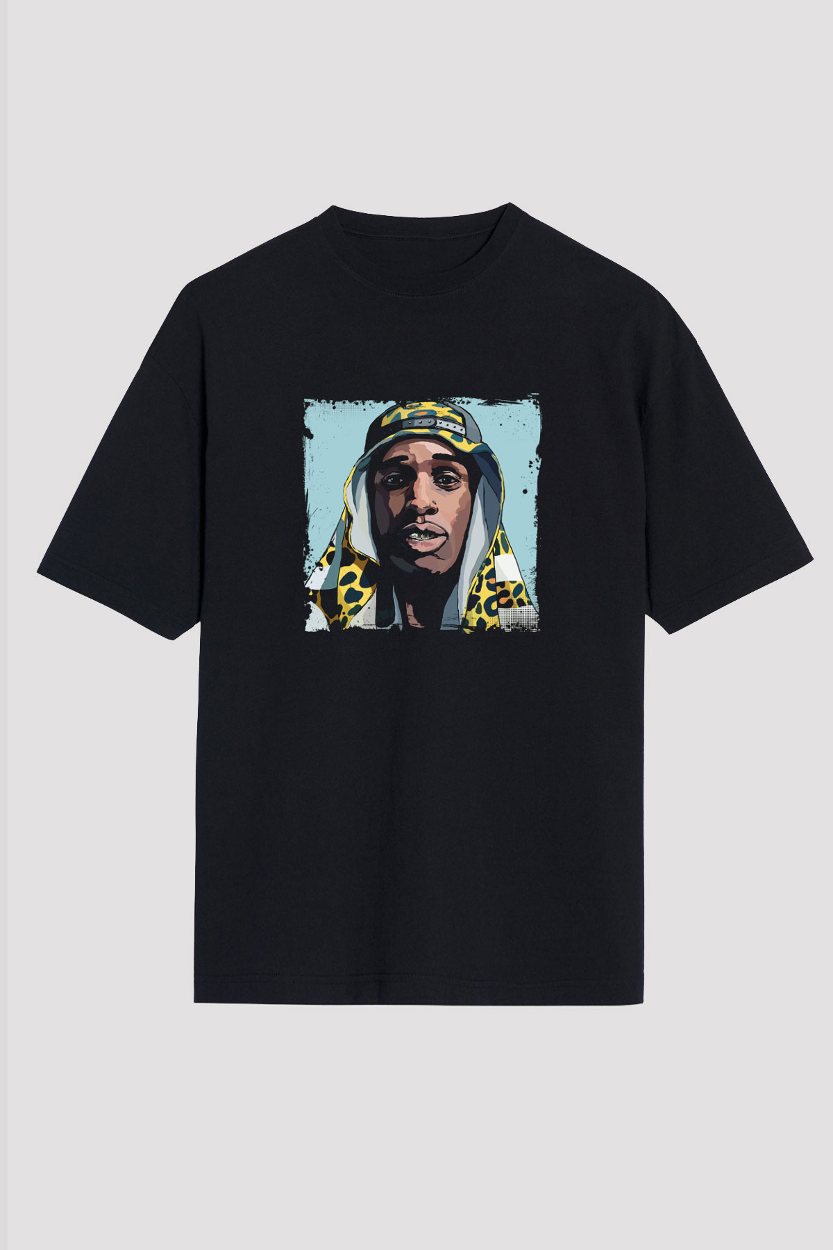 ASAP Mob Baskılı Unisex Oversize Siyah Tişört