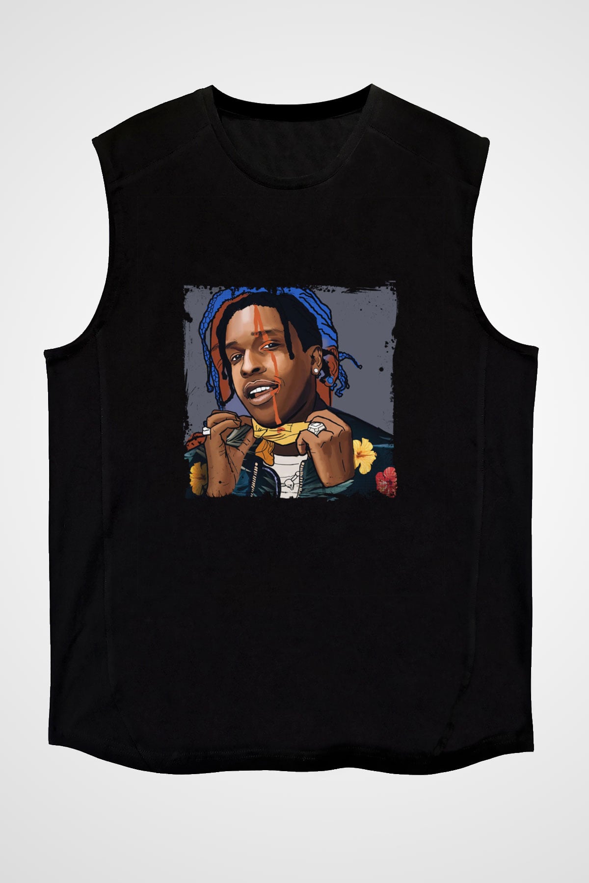 ASAP Mob Baskılı Unisex Siyah Kolsuz Tişört