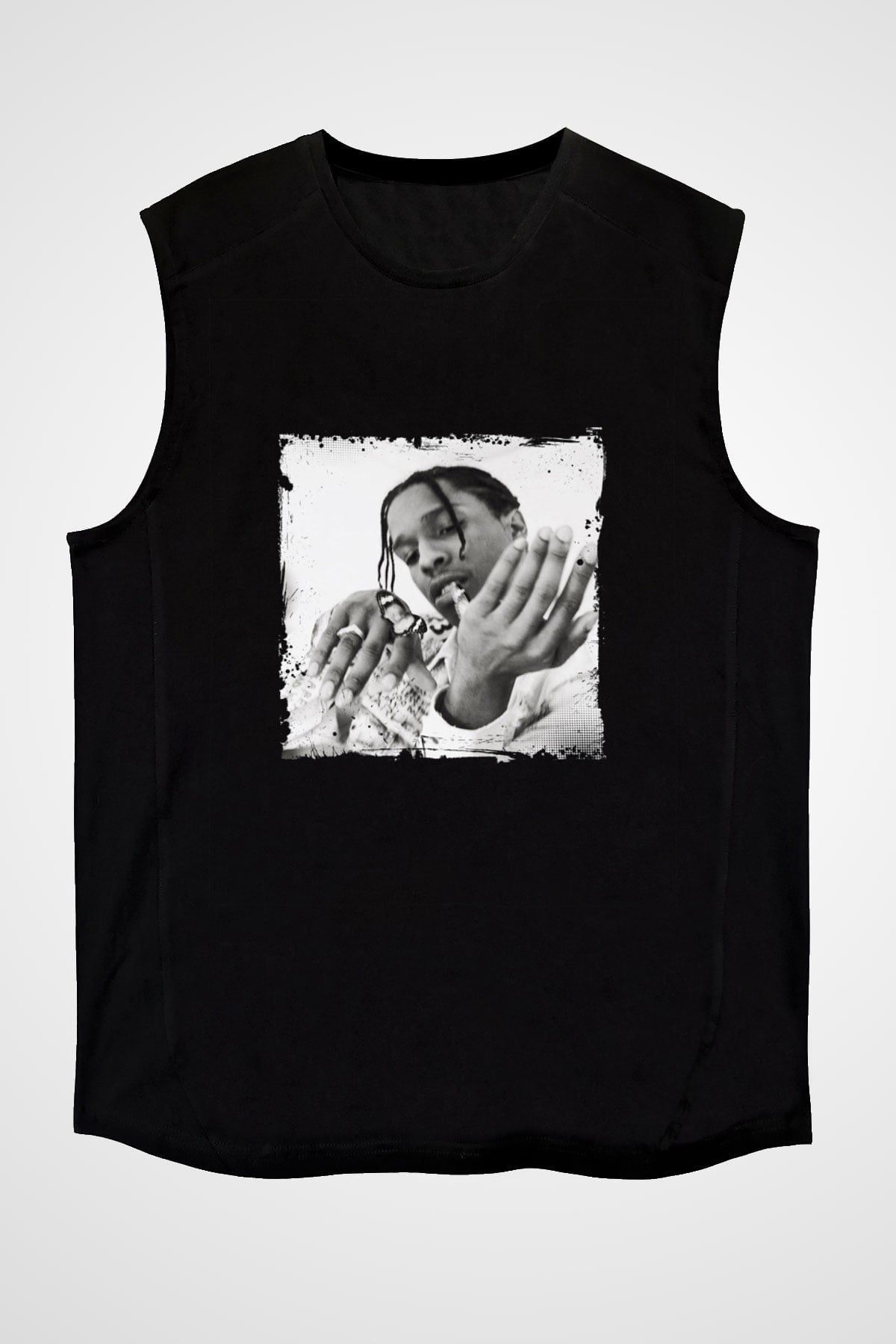 ASAP Mob Baskılı Unisex Siyah Kolsuz Tişört