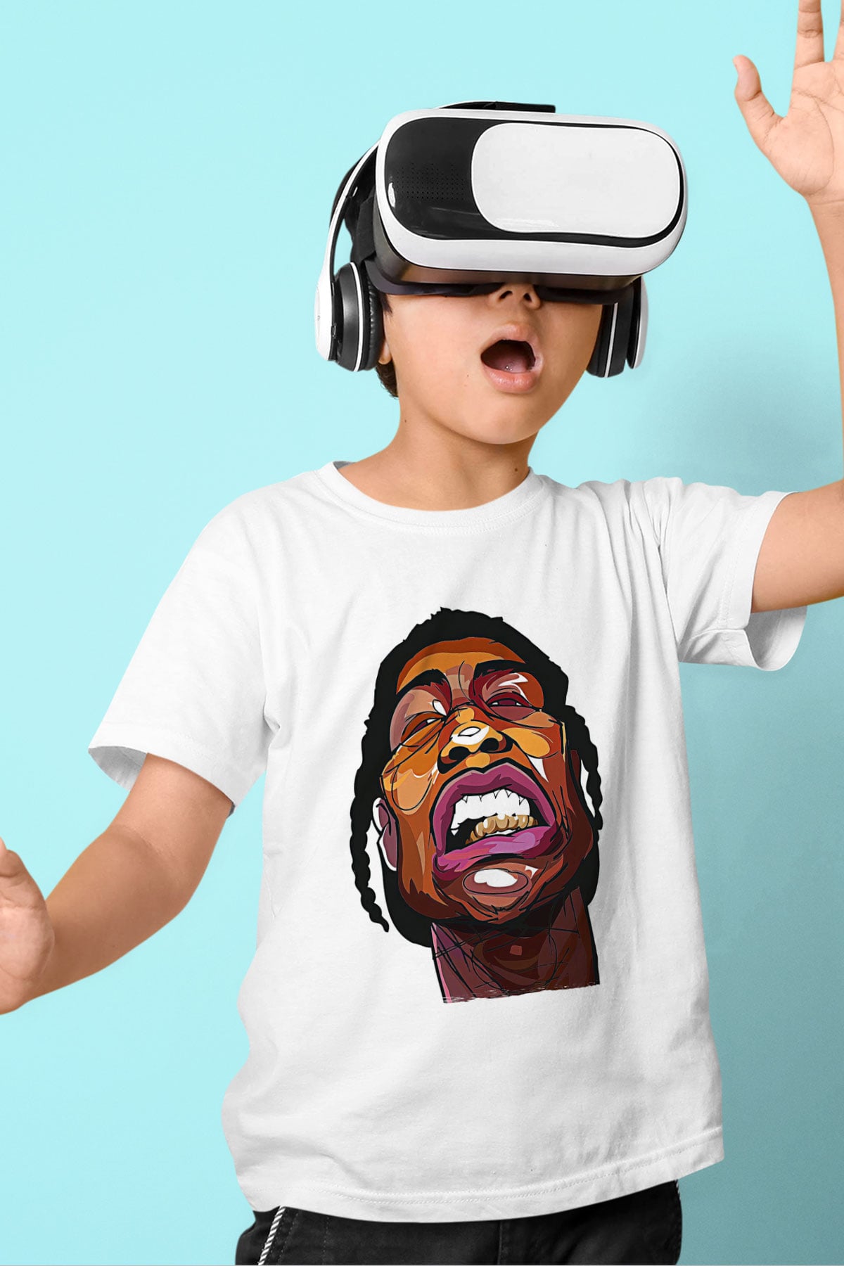 Asap Rocky Baskılı Beyaz Unisex Beyaz Çocuk Tişört - Tshirt