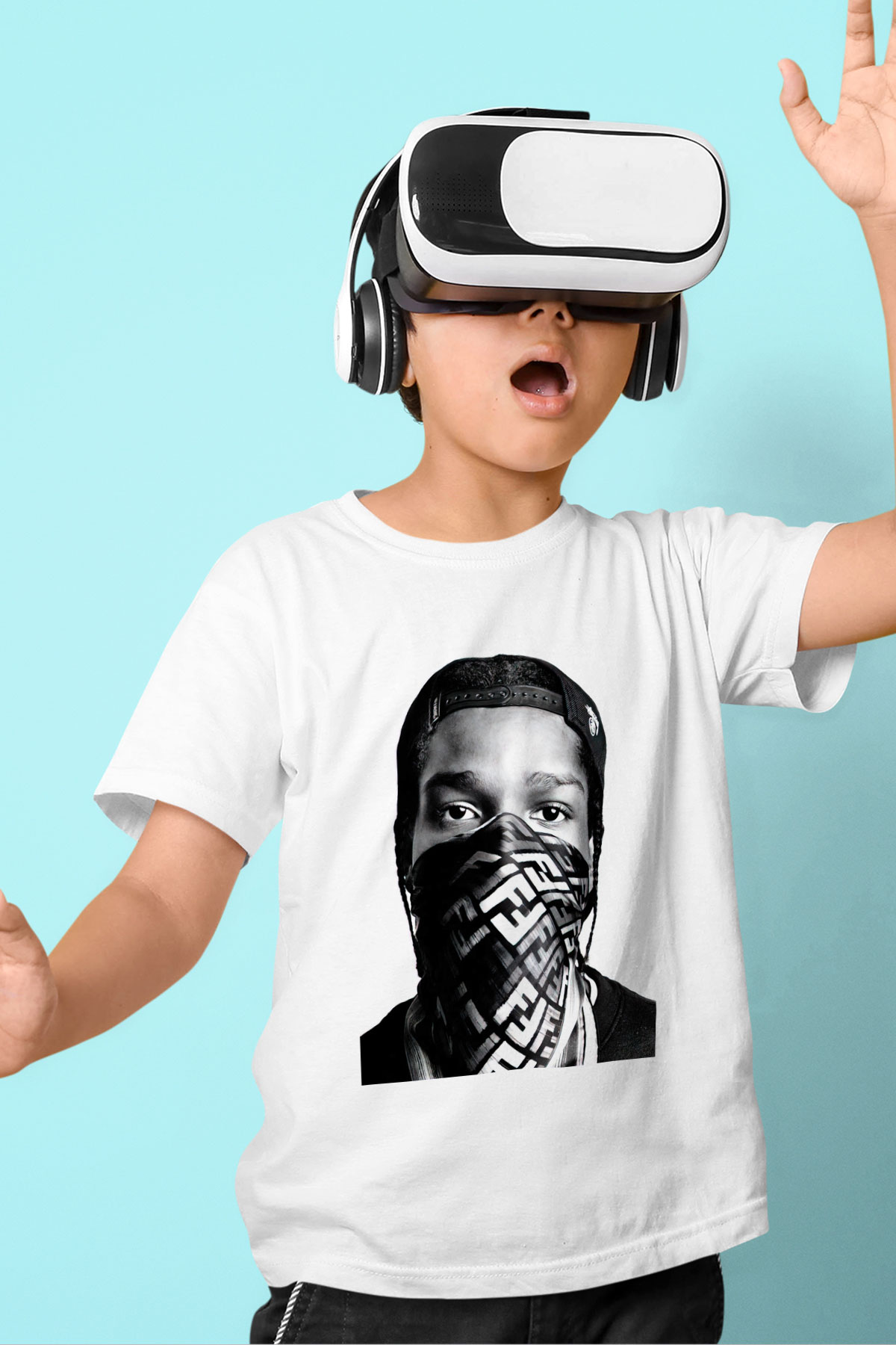 ASAP Rocky Baskılı Beyaz Unisex Çocuk Tişört