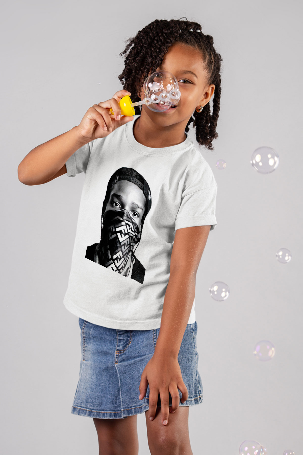 ASAP Rocky Baskılı Beyaz Unisex Çocuk Tişört