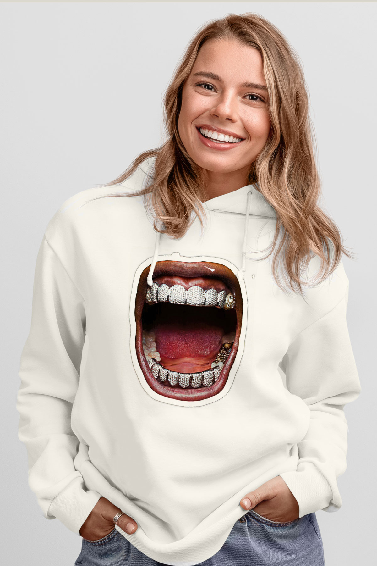 Asap Rocky Baskılı Beyaz Unisex Kapüşonlu Sweatshirt