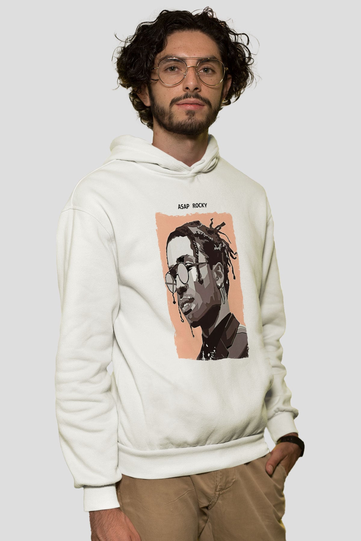 Asap Rocky Baskılı Beyaz Unisex Kapüşonlu Sweatshirt