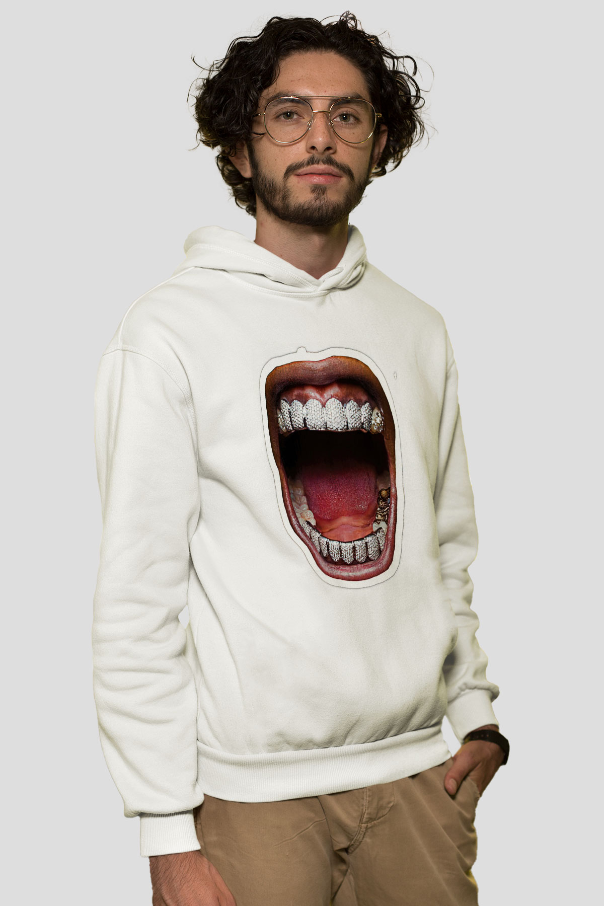 Asap Rocky Baskılı Beyaz Unisex Kapüşonlu Sweatshirt