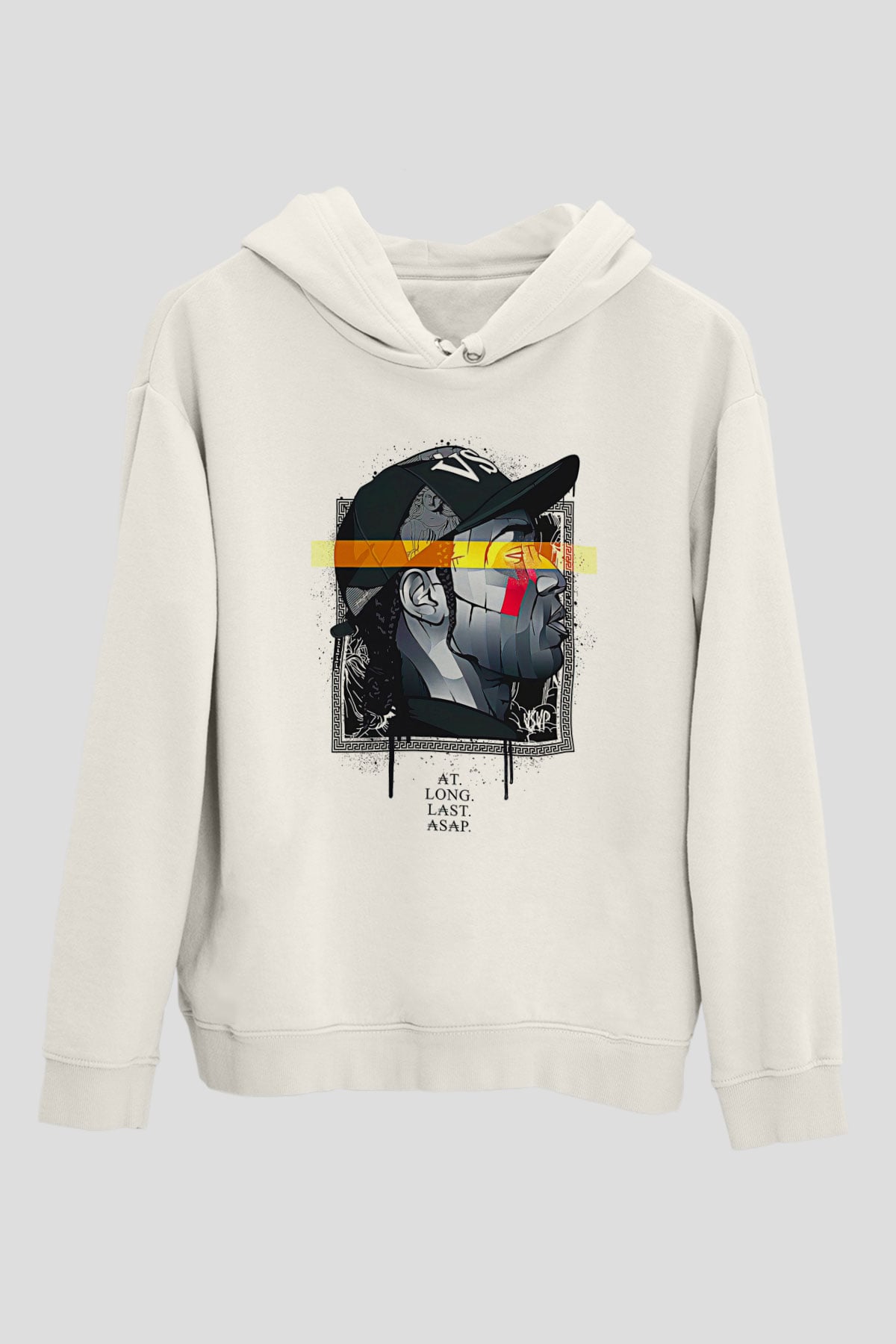 Asap Rocky Baskılı Beyaz Unisex Kapüşonlu Sweatshirt