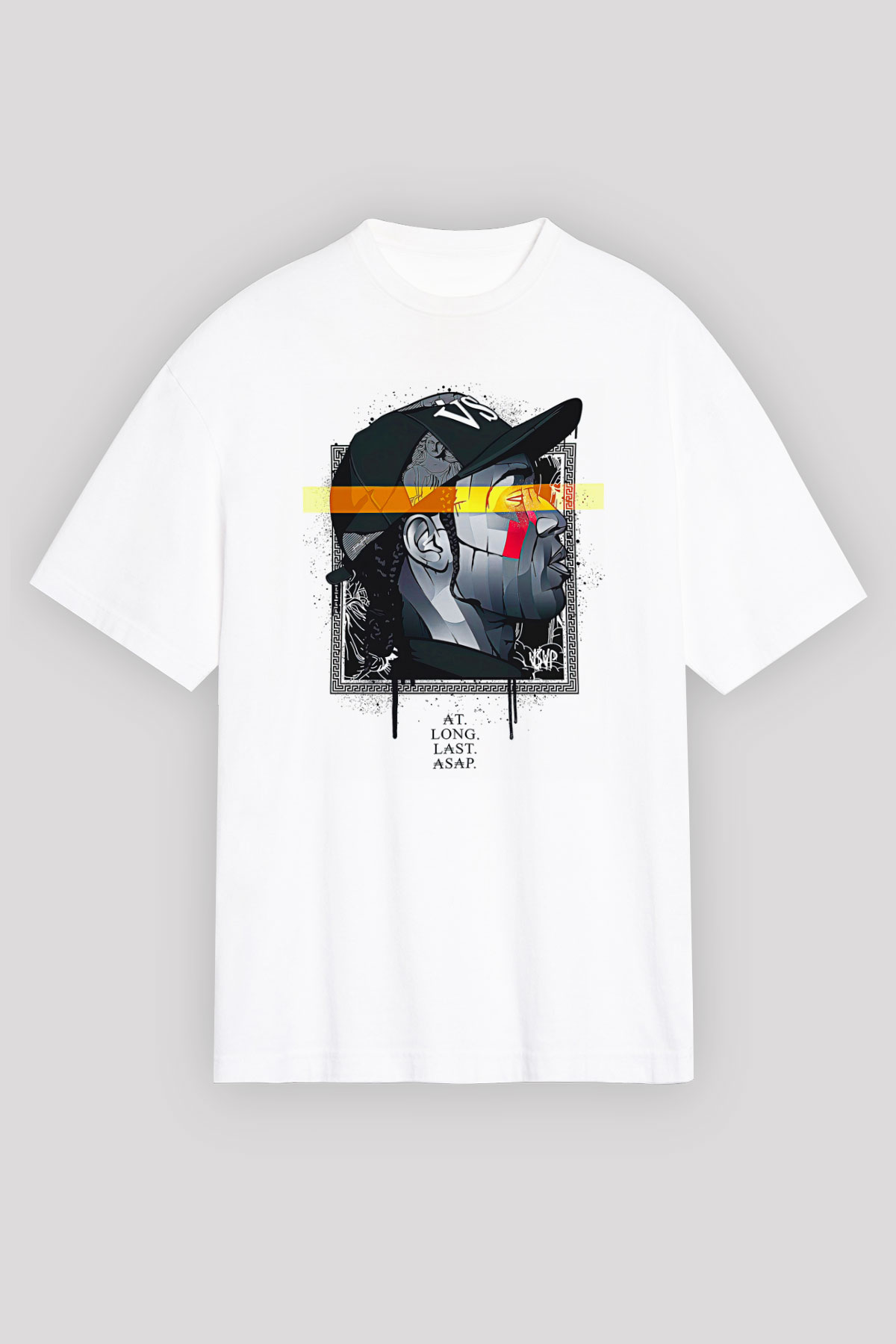 Asap Rocky Baskılı Beyaz Unisex Oversize Tişört - Tshirt
