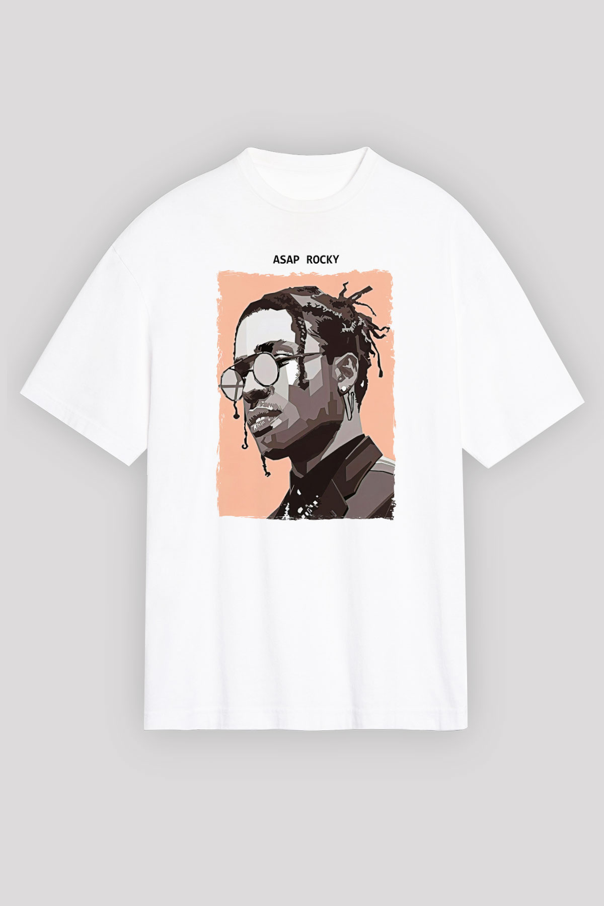 Asap Rocky Baskılı Beyaz Unisex Oversize Tişört - Tshirt