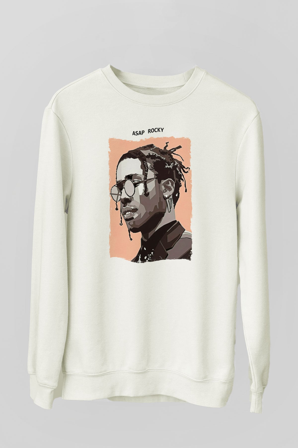 Asap Rocky Baskılı Beyaz Unisex Sweatshirt