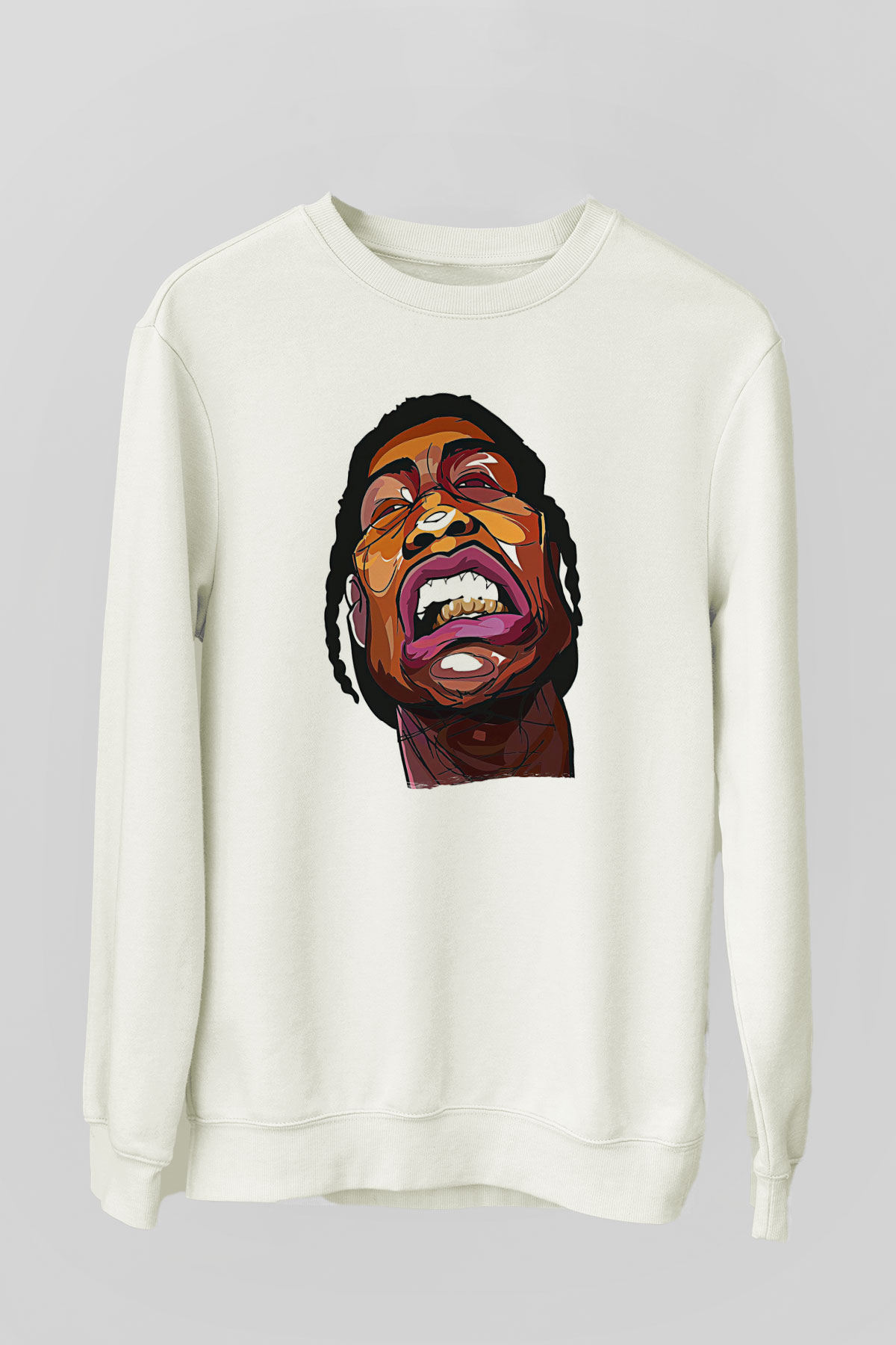 Asap Rocky Baskılı Beyaz Unisex Sweatshirt