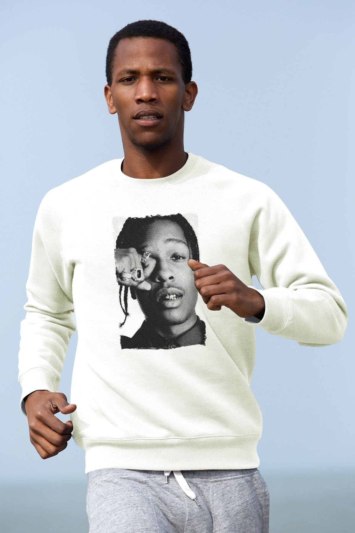 Asap Rocky Baskılı Beyaz Unisex Sweatshirt