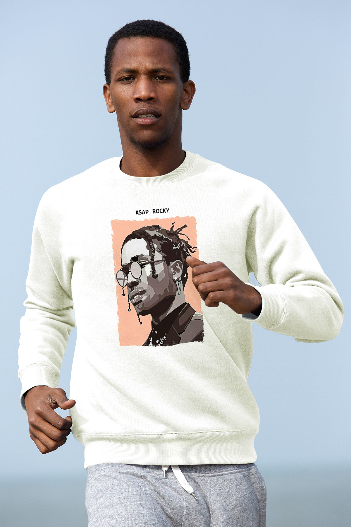 Asap Rocky Baskılı Beyaz Unisex Sweatshirt