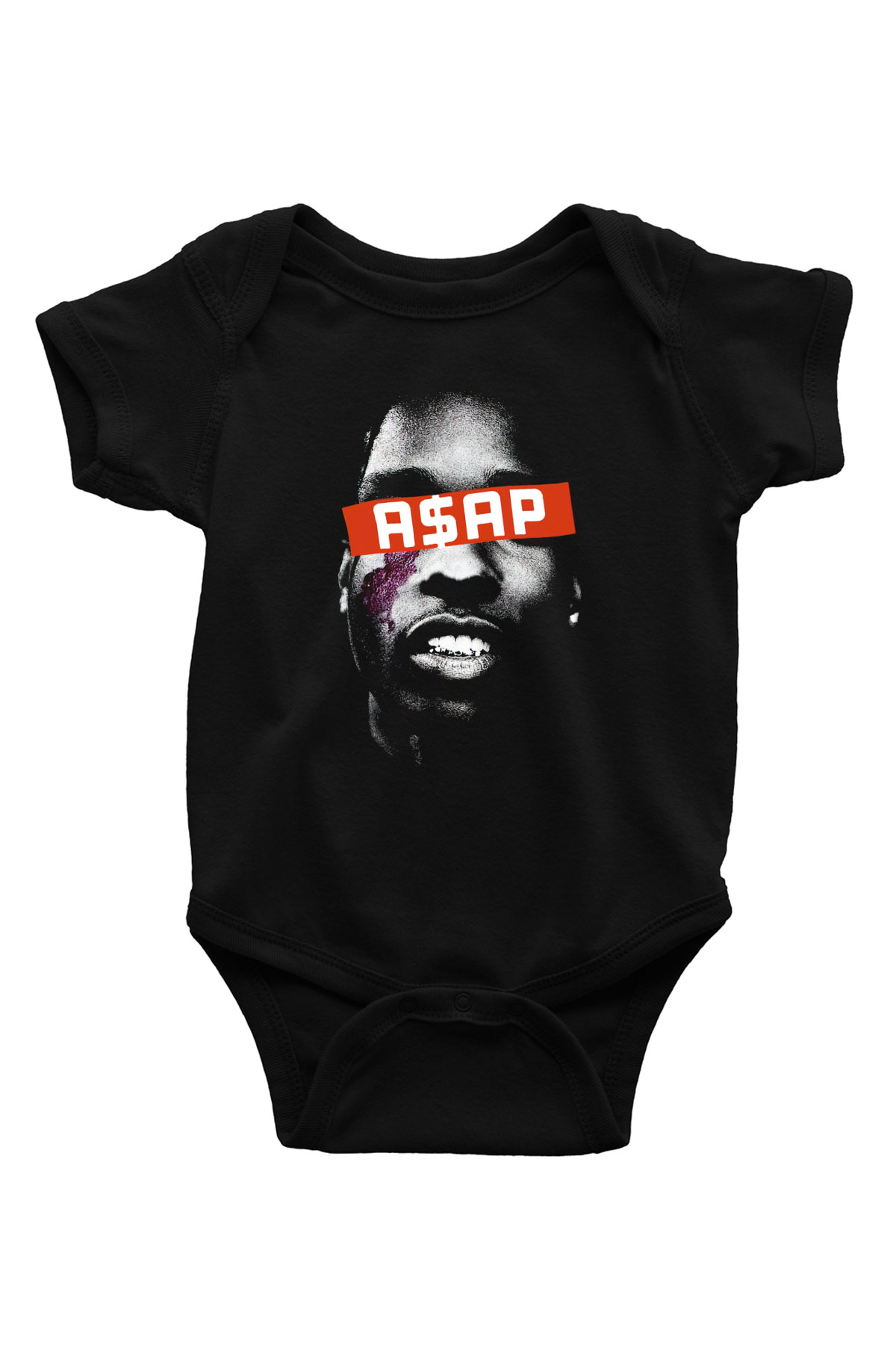 ASAP Rocky Baskılı Siyah Bebek Body - Zıbın