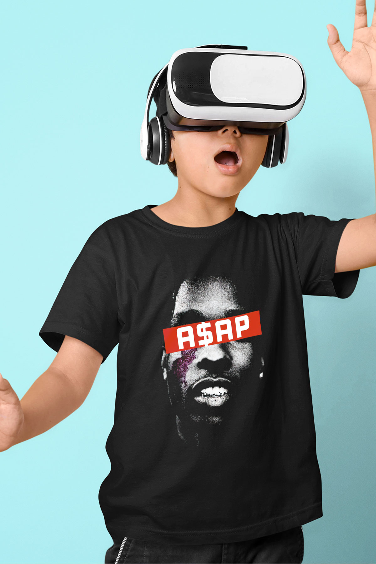 ASAP Rocky Baskılı Siyah Unisex Çocuk Tişört