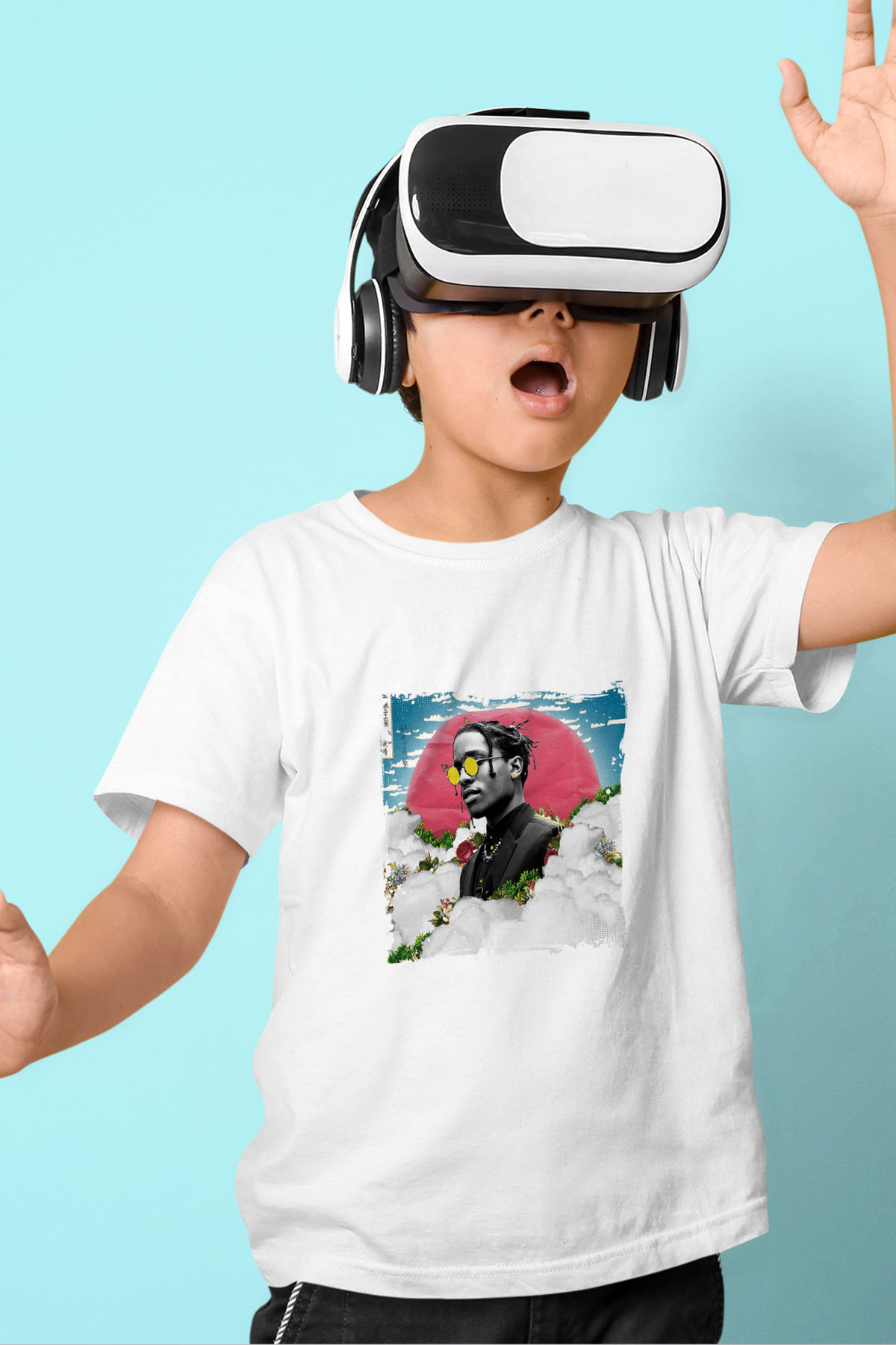 ASAP Rocky Baskılı Unisex Beyaz Çocuk Tişört