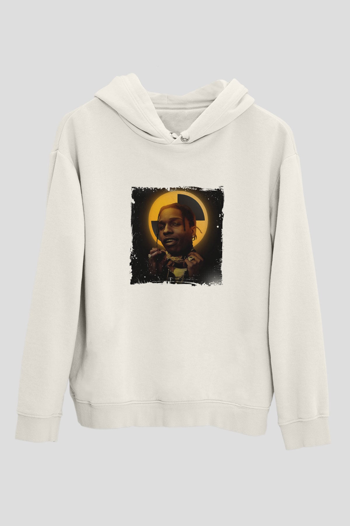 ASAP Rocky Baskılı Unisex Beyaz Hoodie