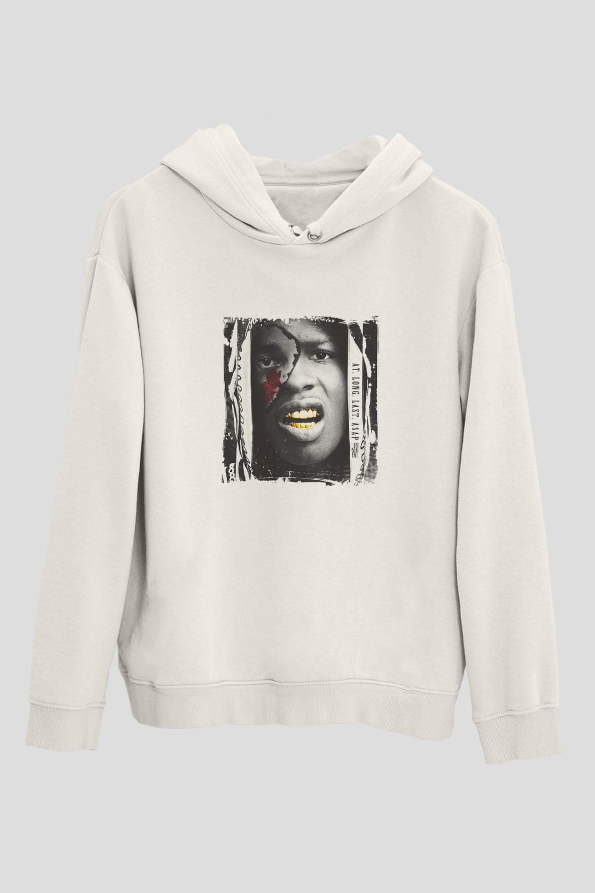 ASAP Rocky Baskılı Unisex Beyaz Hoodie