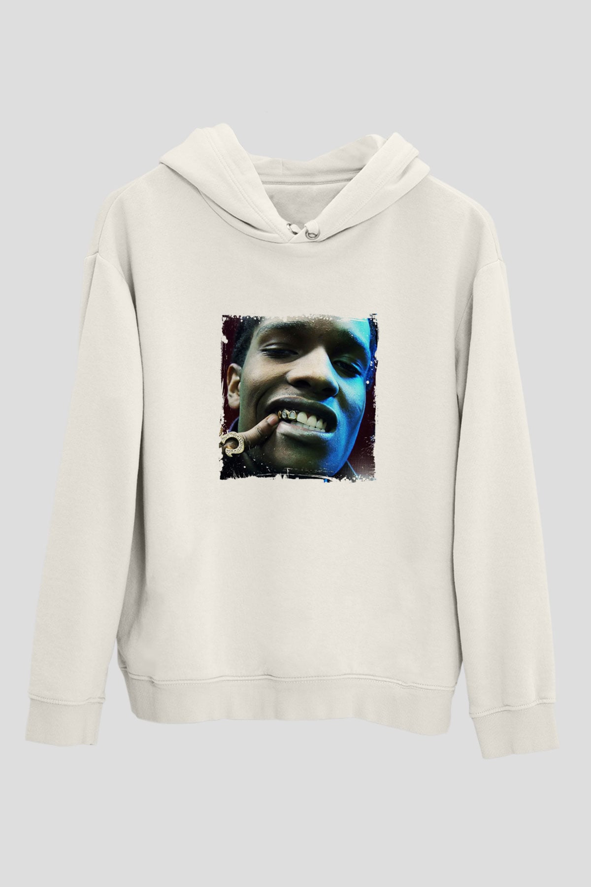 ASAP Rocky Baskılı Unisex Beyaz Hoodie