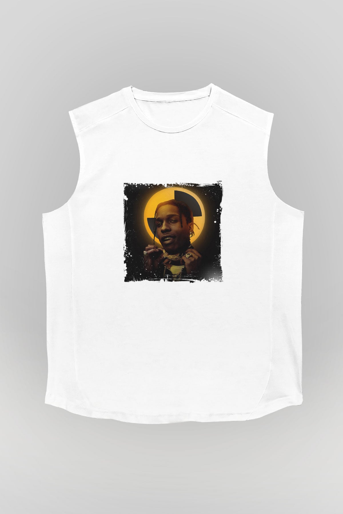 ASAP Rocky Baskılı Unisex Beyaz Kolsuz Tişört