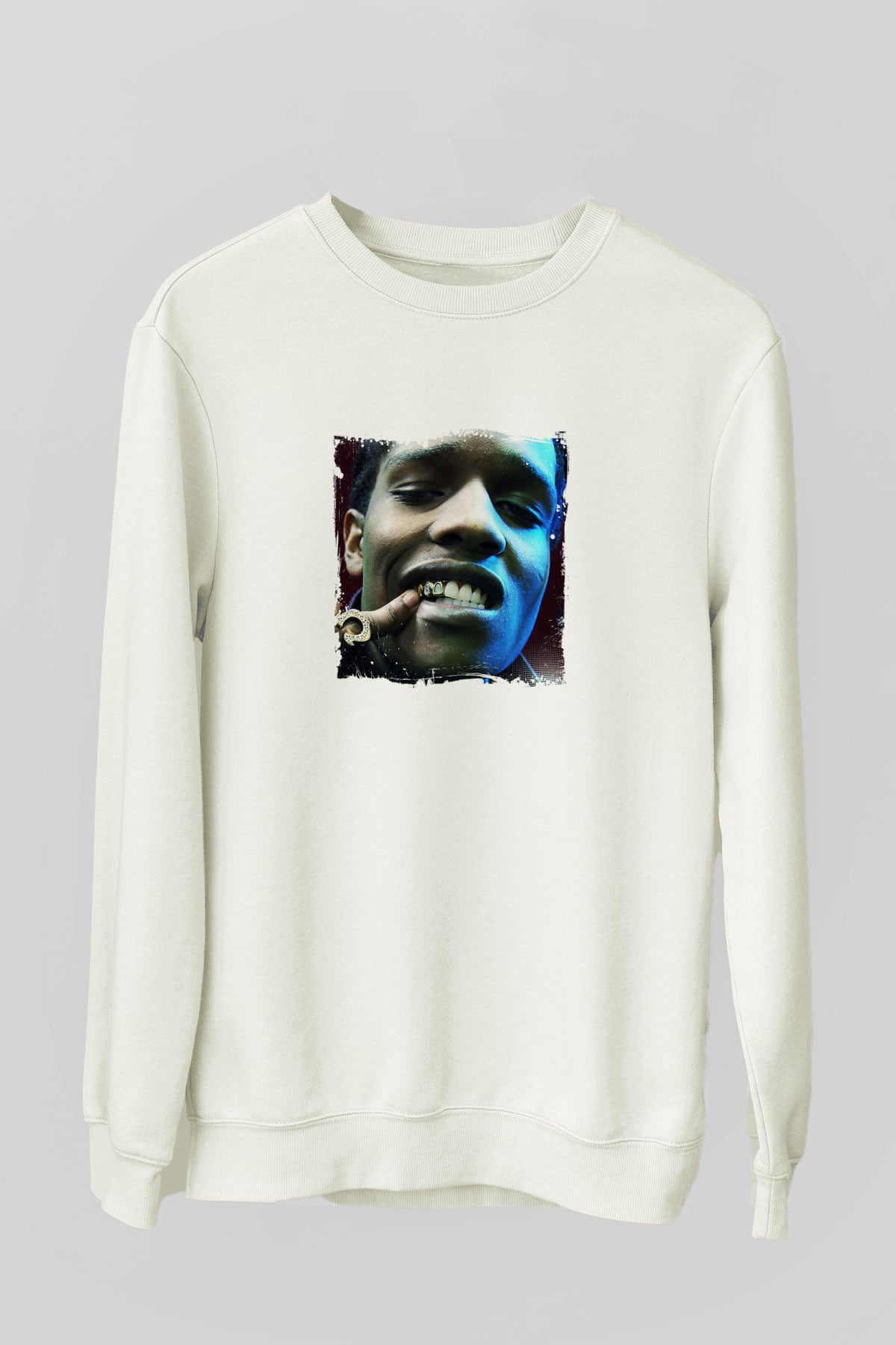 ASAP Rocky Baskılı Unisex Beyaz Sweatshirt